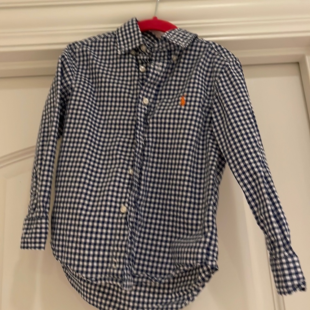 Ralph Lauren Blue and White Checkered Kids Button Down Shirt
